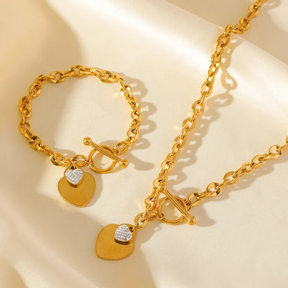 COEUR ENLACÉ – ENSEMBLE BIJOUX DOUBLE COEUR EN ACIER INOXYDABLE