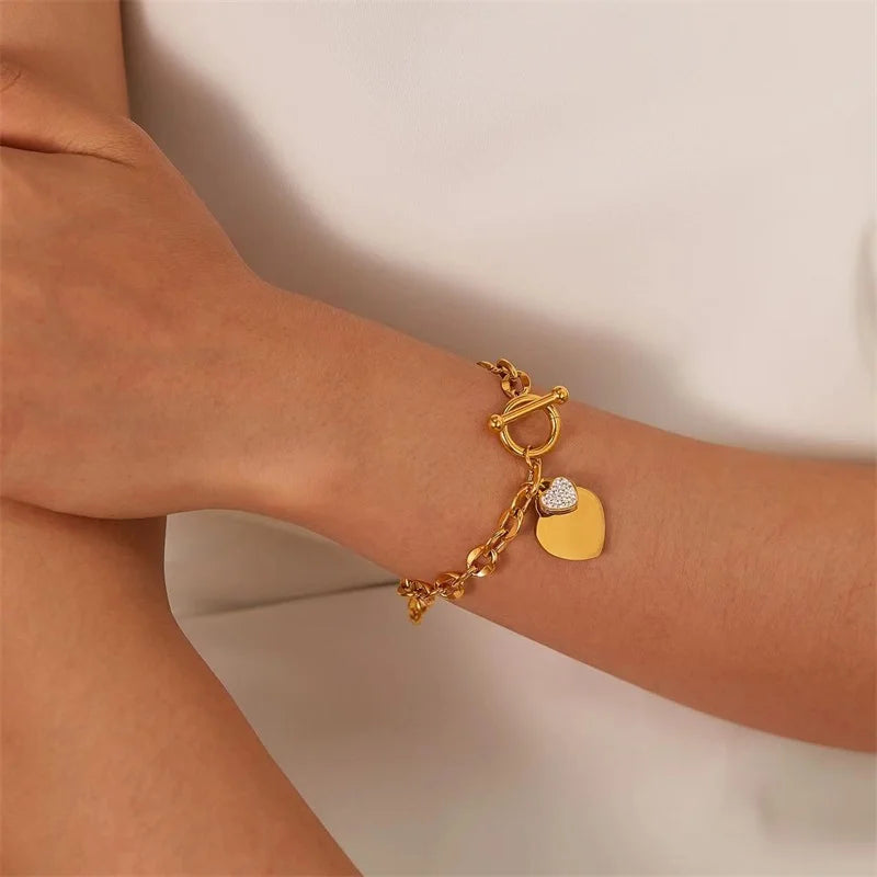 COEUR ENLACÉ – ENSEMBLE BIJOUX DOUBLE COEUR EN ACIER INOXYDABLE