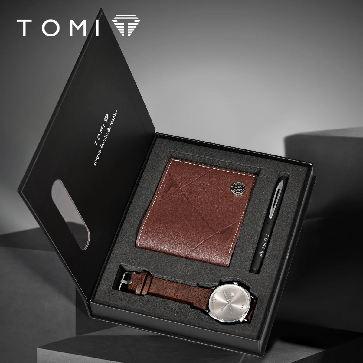 TOMI  ELEGANCE SUPREME -Coffret Cadeau Homme - portefeuille, stylo, montre-bracelet