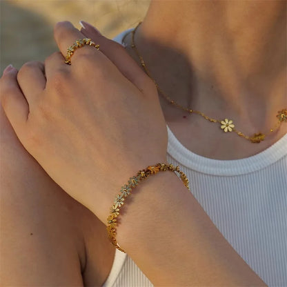 FLEUR DORÉE – ENSEMBLE BIJOUX EN ACIER INOXYDABLE