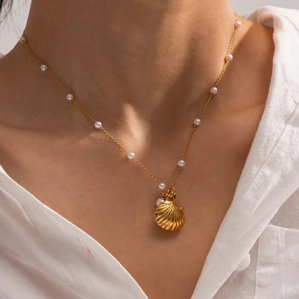 ÉTOILE ET COQUILLAGE DE MER PERLE – ENSEMBLE BIJOUX ACIER INOXYDABLE