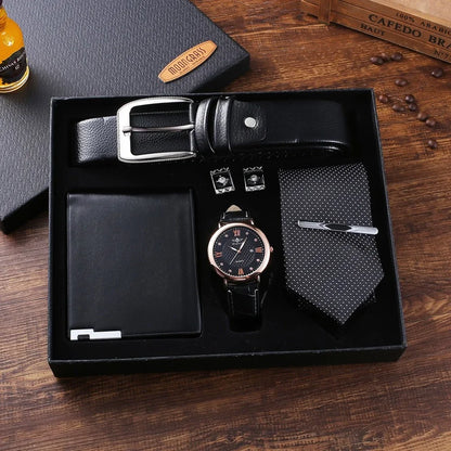 LUXE ETERNEL – Coffret Prestige 5 Pièces  montres pour hommes, ceinture, portefeuille, boutons de manchette, cravate, montre-bracelet,