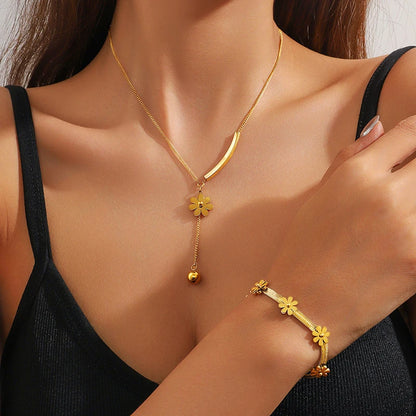 FLEUR DORÉE – ENSEMBLE BIJOUX EN ACIER INOXYDABLE